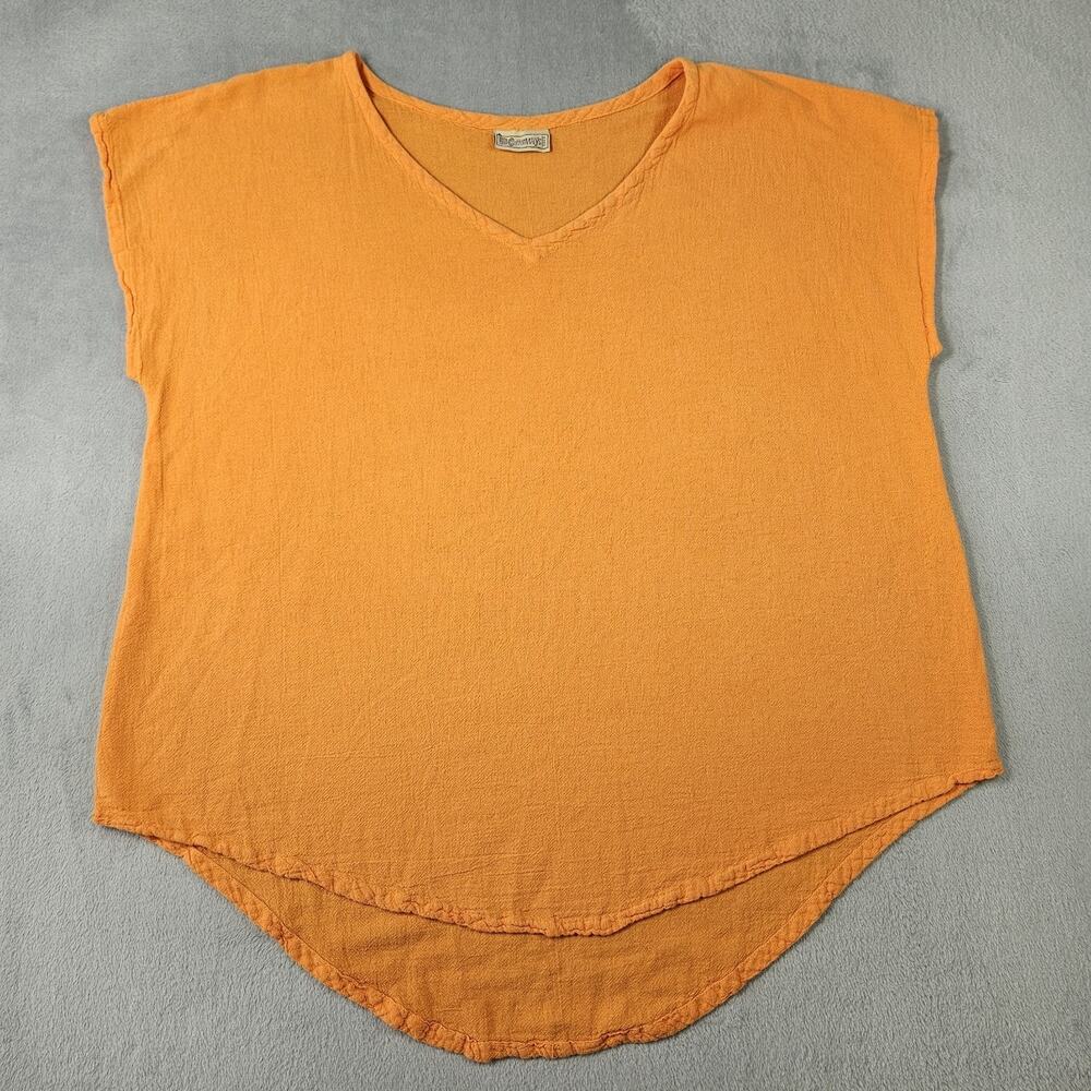 Cottonways Gauze Tunic Top Womens Size 3 Shirt Top Orange Rounded Hemline Vneck